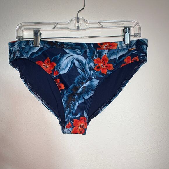 Tropical Floral Bikini Set Sz 12 Two Piece Swimsuit Navy Orange Leaf Floral - Picture 3 of 16